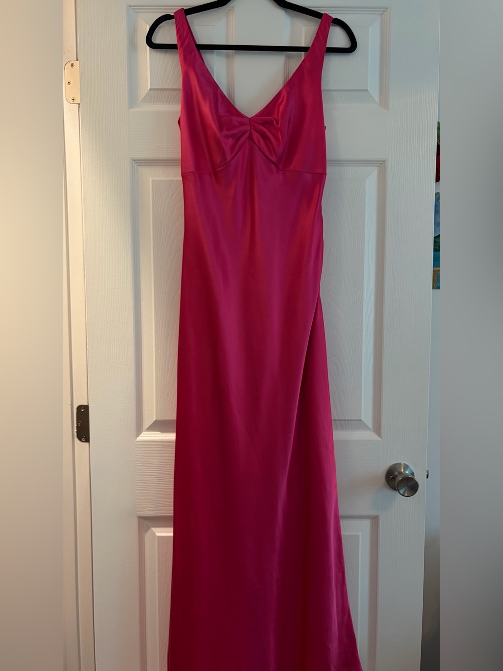 Betsy & Adam Fuchsia Satin Prom Gown